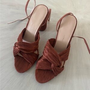 Loeffler Randall Camellia pleated block-heel sandals in terracotta fabri